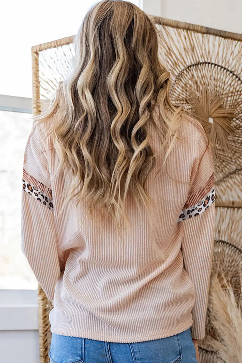 Women's Leopard Print Top With Colorblock And Ribbed
