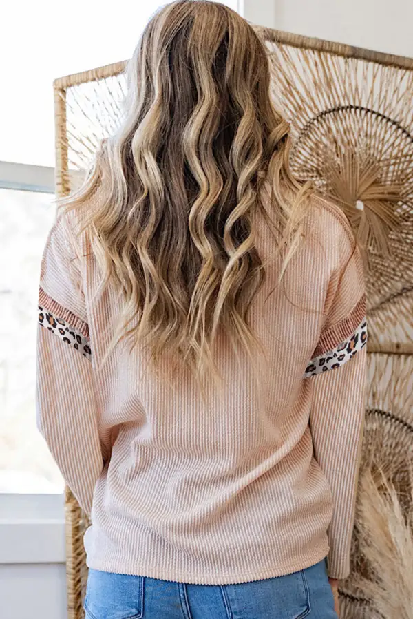 Women's Leopard Print Top With Colorblock And Ribbed