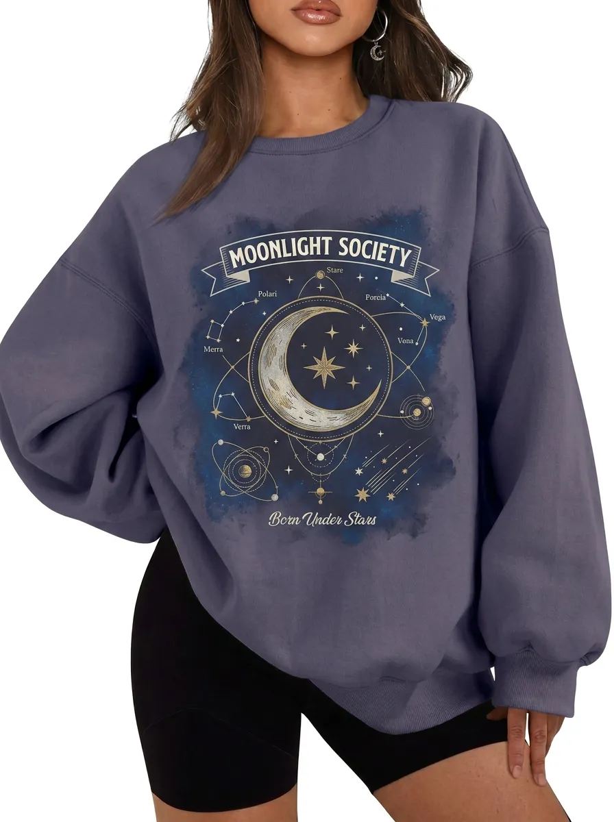 Women's Celestial Moonlight Society Constellation Printed T-shirt