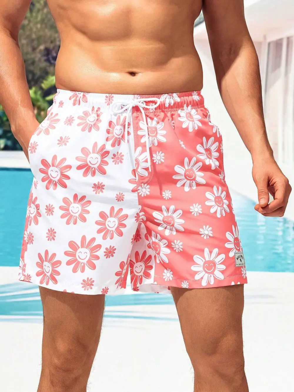 Men's Allover Flower Print Beach Shorts