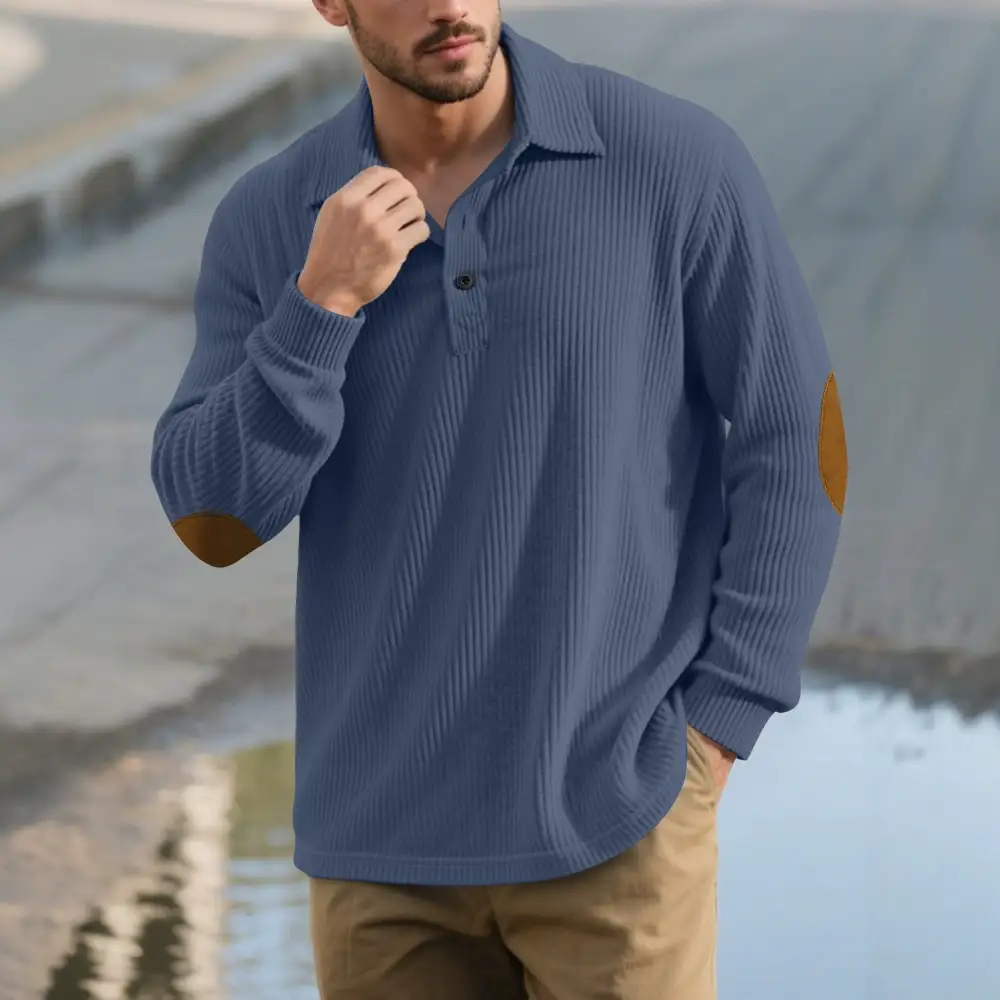 Everyday Ribbed Button Placket Spread Collar Polo Shirt