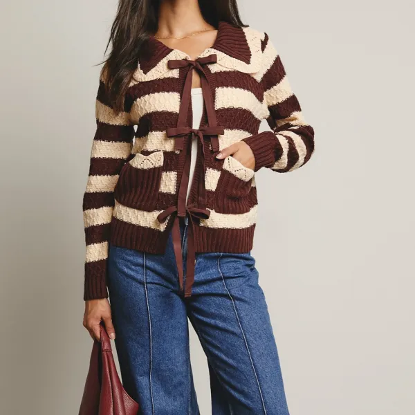 Modern Open Front Tie Front Ribbed Oversized Cardigan