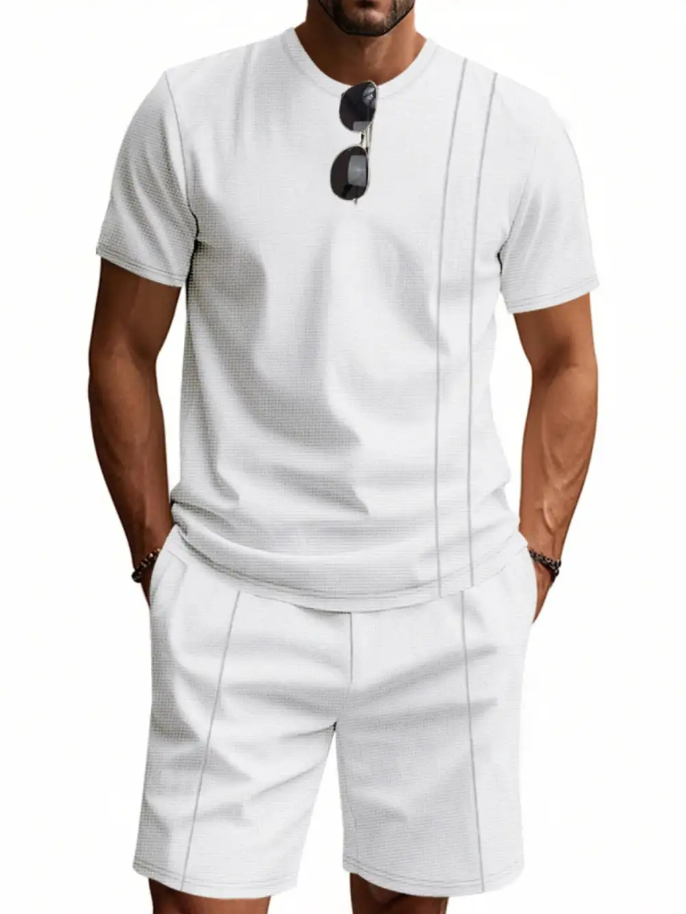 Short Sleeve Round Neck Top And Shorts Set