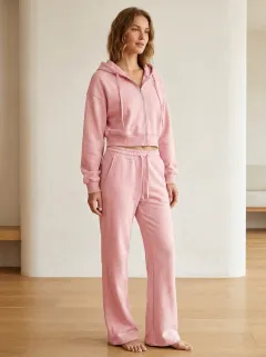 Women's Heritage Inspired Minimal Cropped Hooded Jacket and Flare Pants Active Set