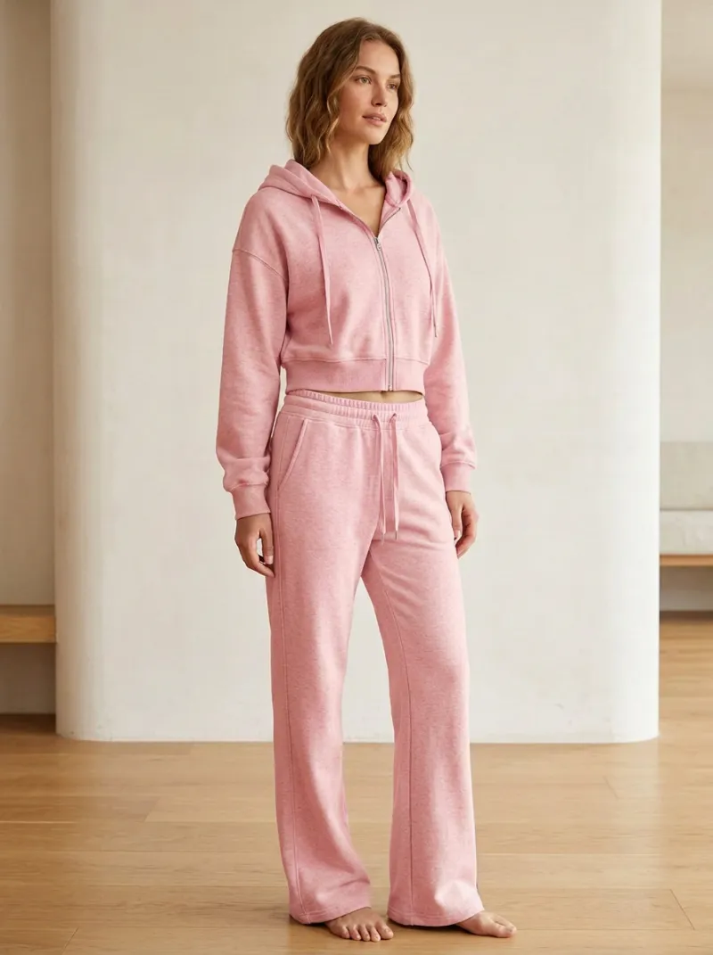 Women's Heritage Inspired Minimal Cropped Hooded Jacket and Flare Pants Active Set