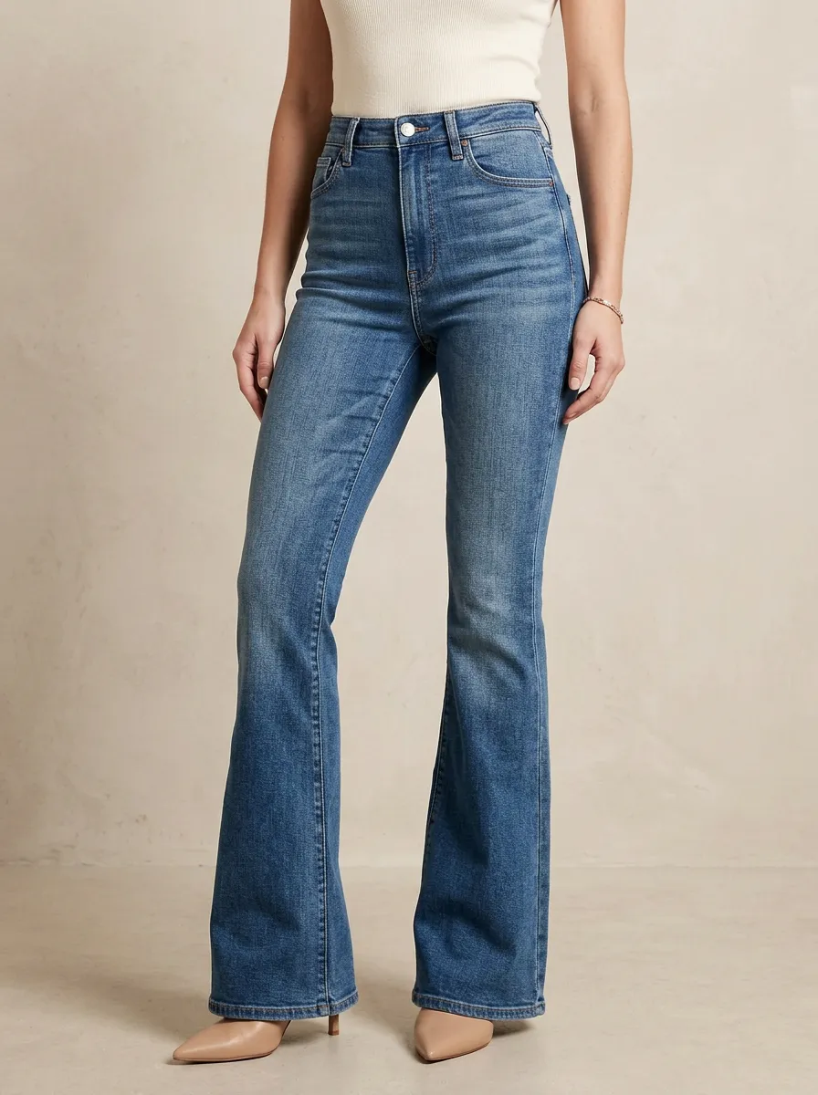 High-Waist Vintage-Wash Women's High-Waist Stretch Flare Jeans