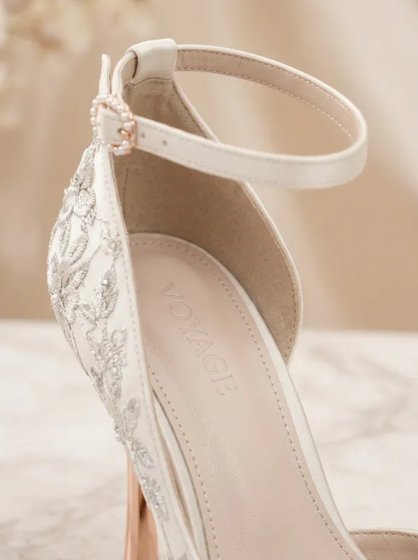 Floral Embroidered Buckle-Strap Ankle-Strap Women's Formal High Heels