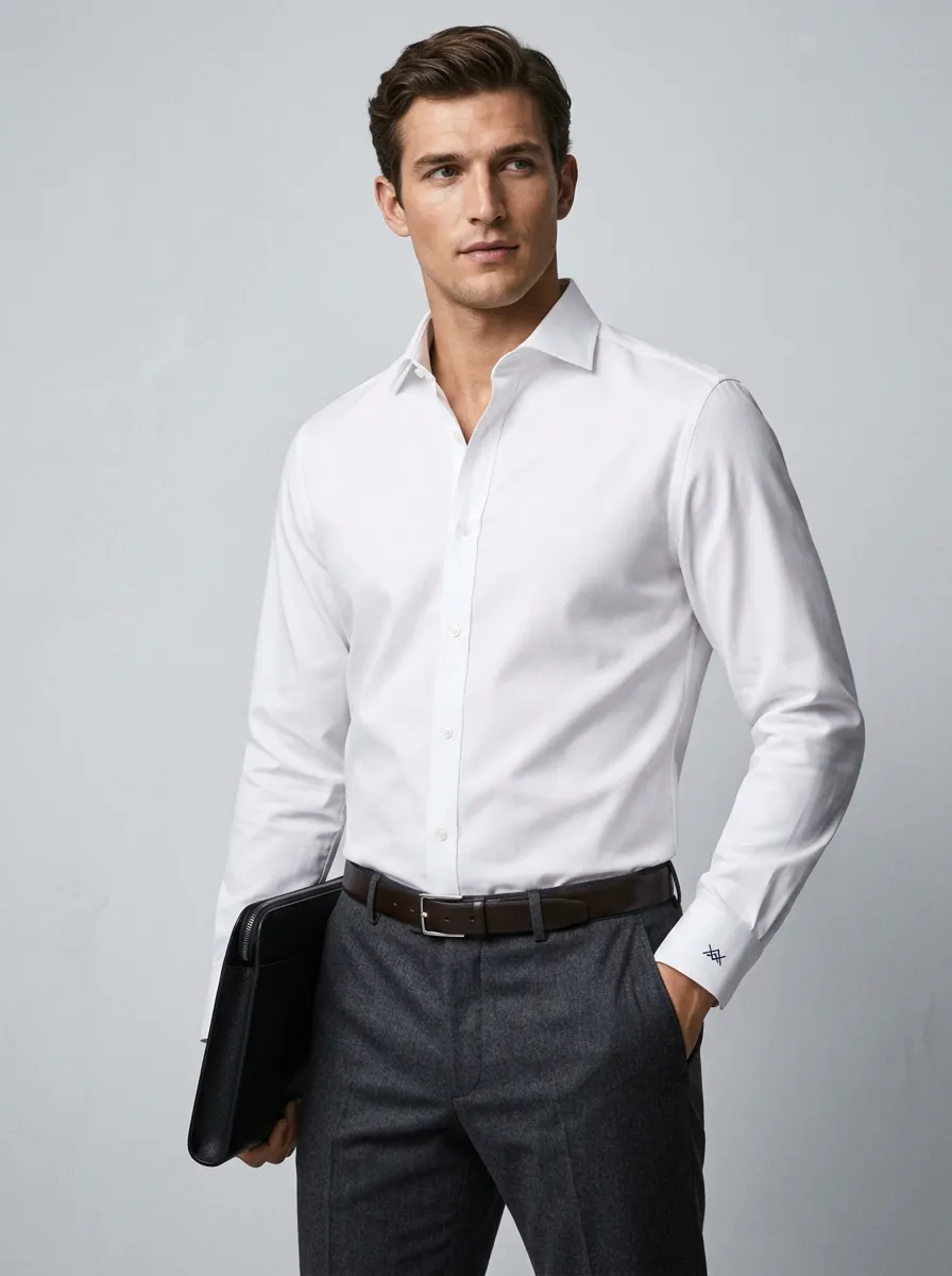 Men's Business Professional Minimalist Logo Printed Non-Iron Cotton Shirt