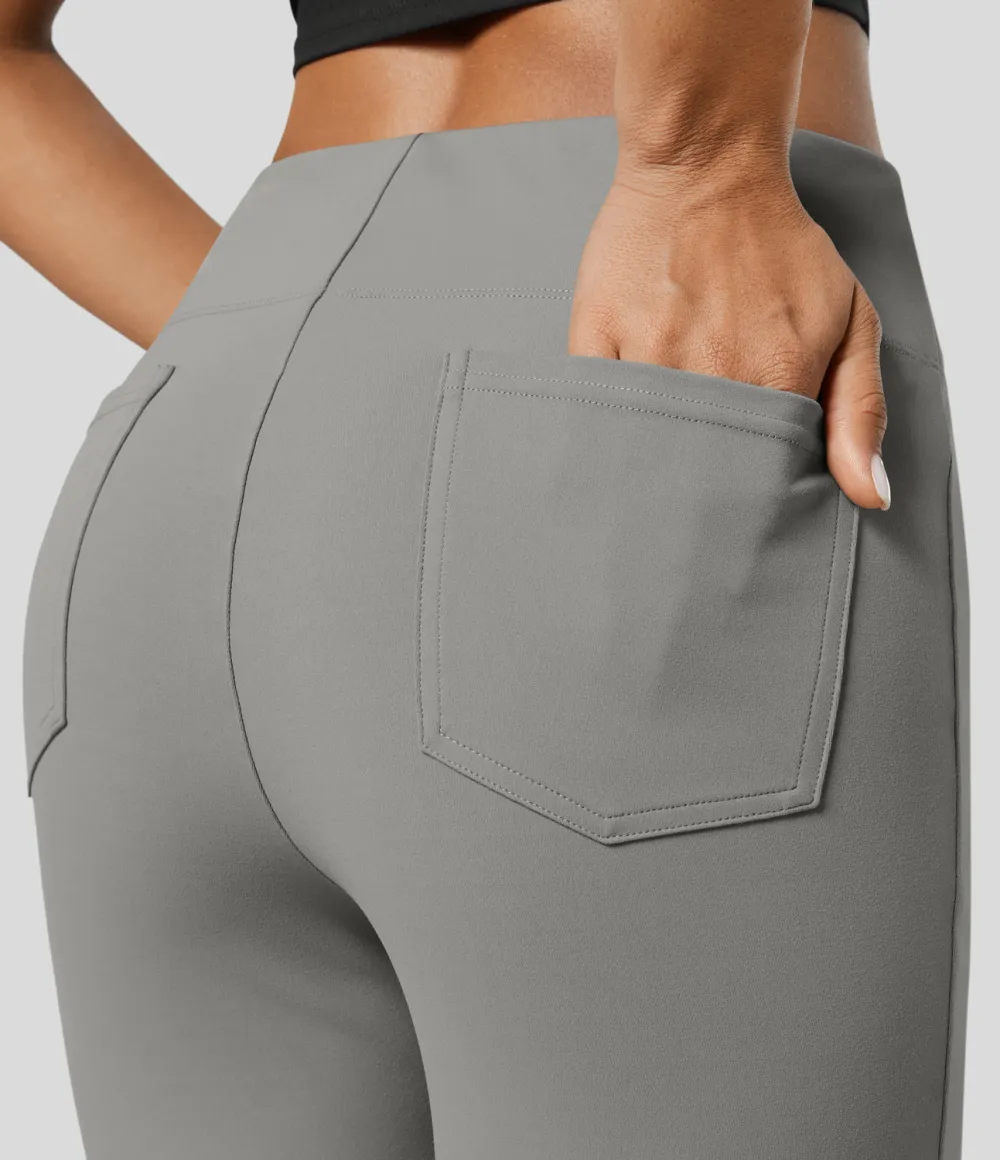  High Waisted Back Side Pocket Slight Flare Work Pants