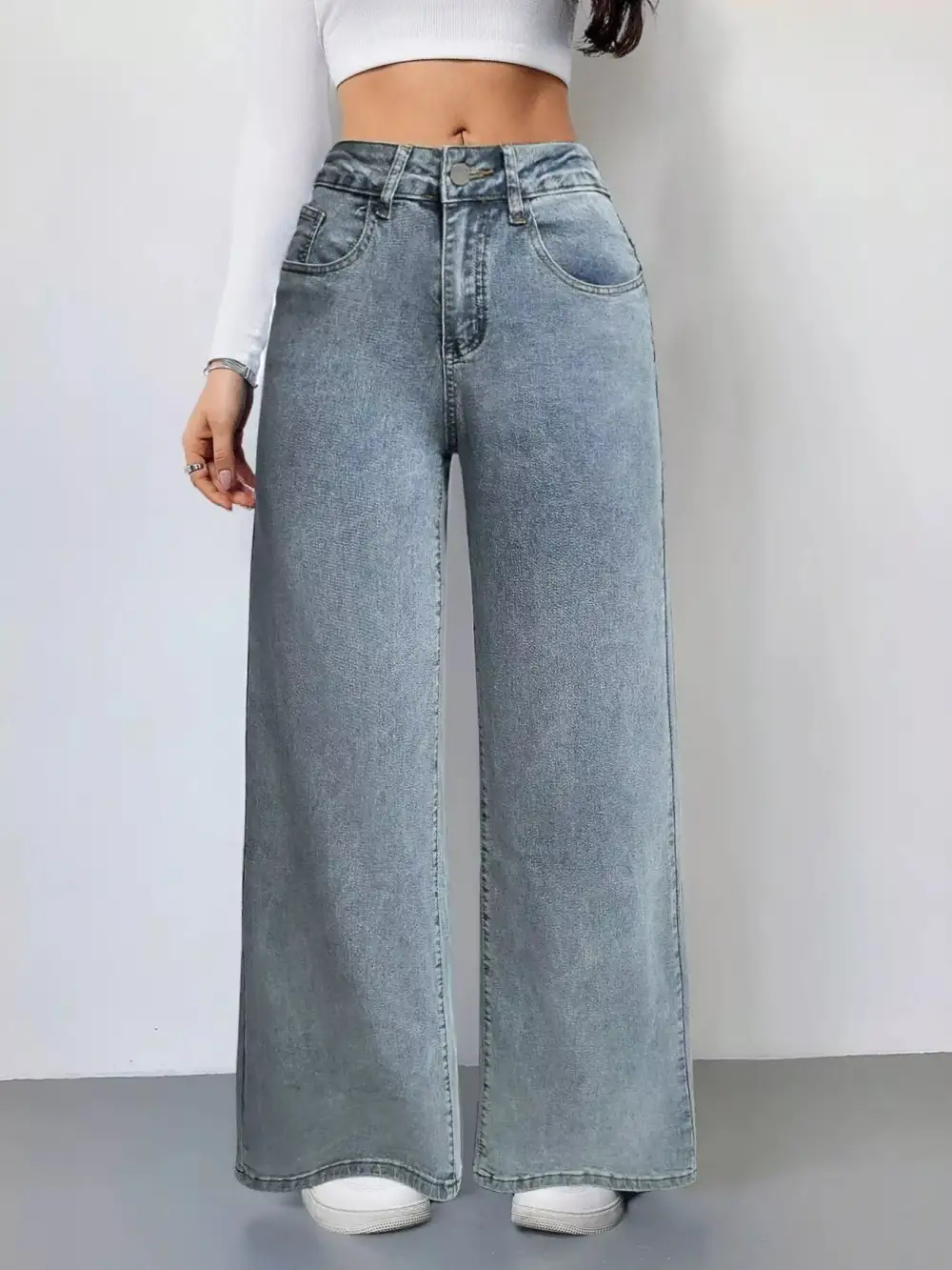 Wide Leg High Waist Loose Stretchy Denim Pants Baggy Jeans For Women