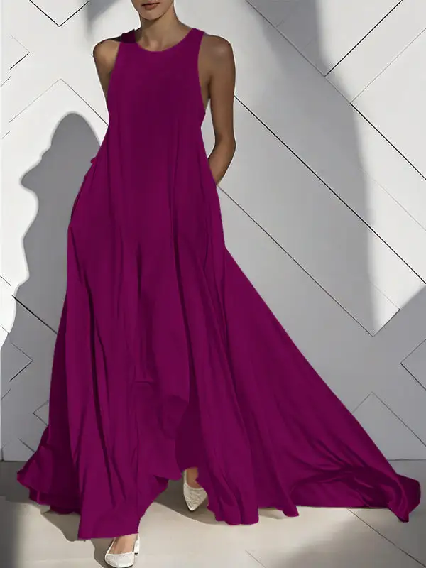 Pockets Sleeveless Neck Maxi Dress