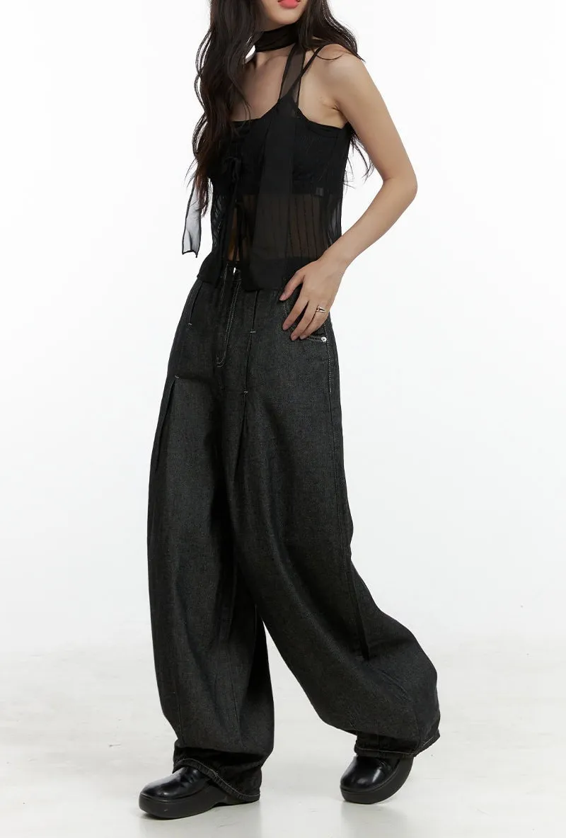 Mesh Tank Top and Scarf Matching Set