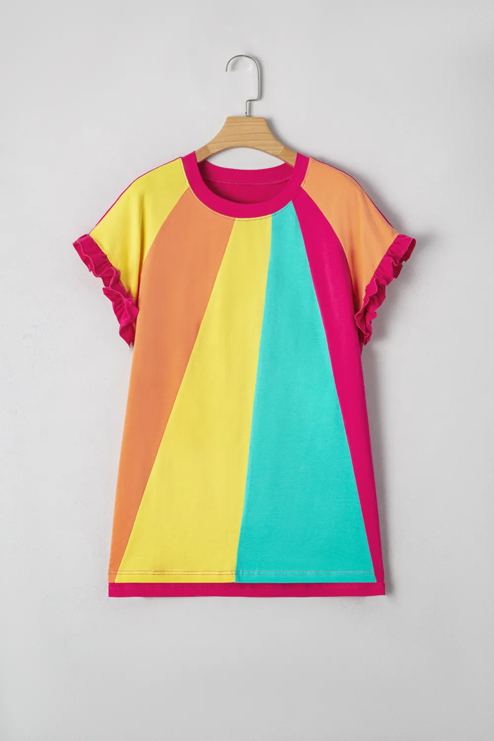 Rose Red Block Ruffled Crew Tee