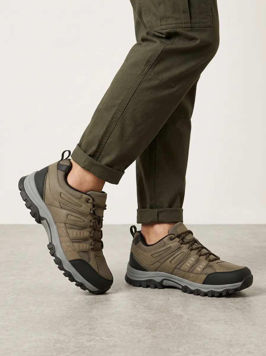 Men's Classic Hiking Enthusiast Topographic Map Printed Outdoor Shoes