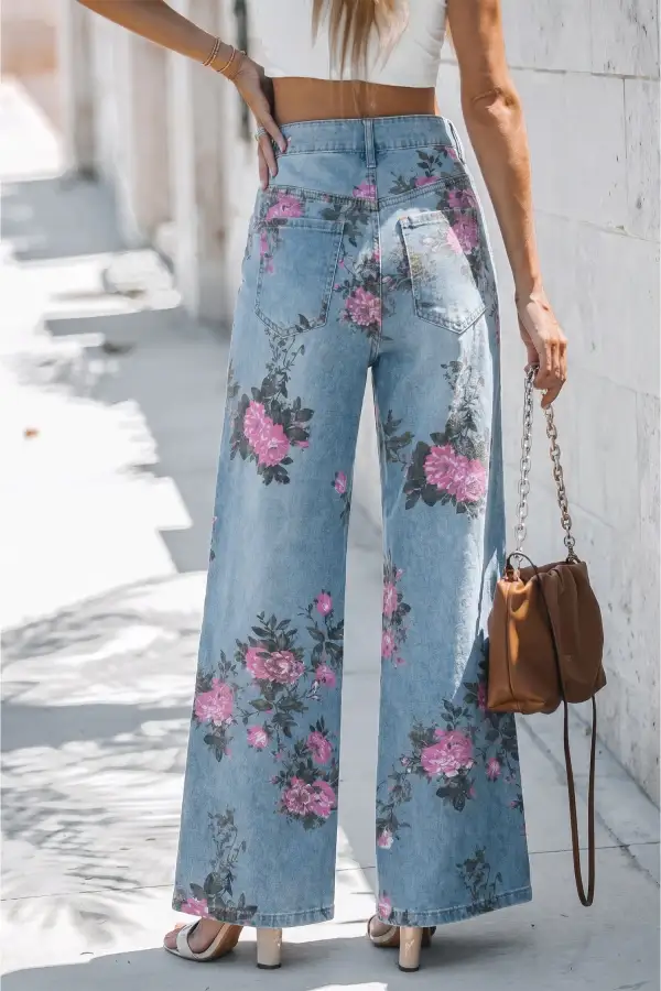 Women's Garden Floral Print Bootcut Jeans