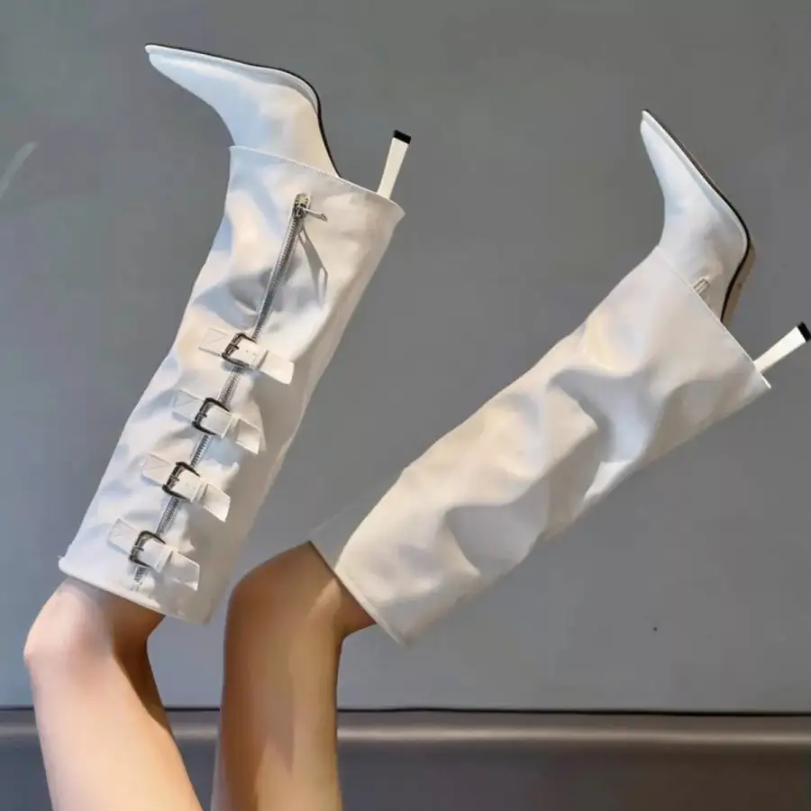 Point Toe Buckle Stiletto Boots