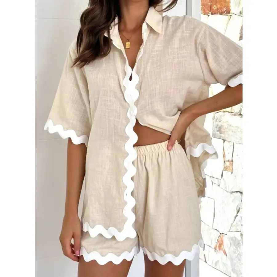 Contrast Trim Half Sleeve Top and Shorts Set