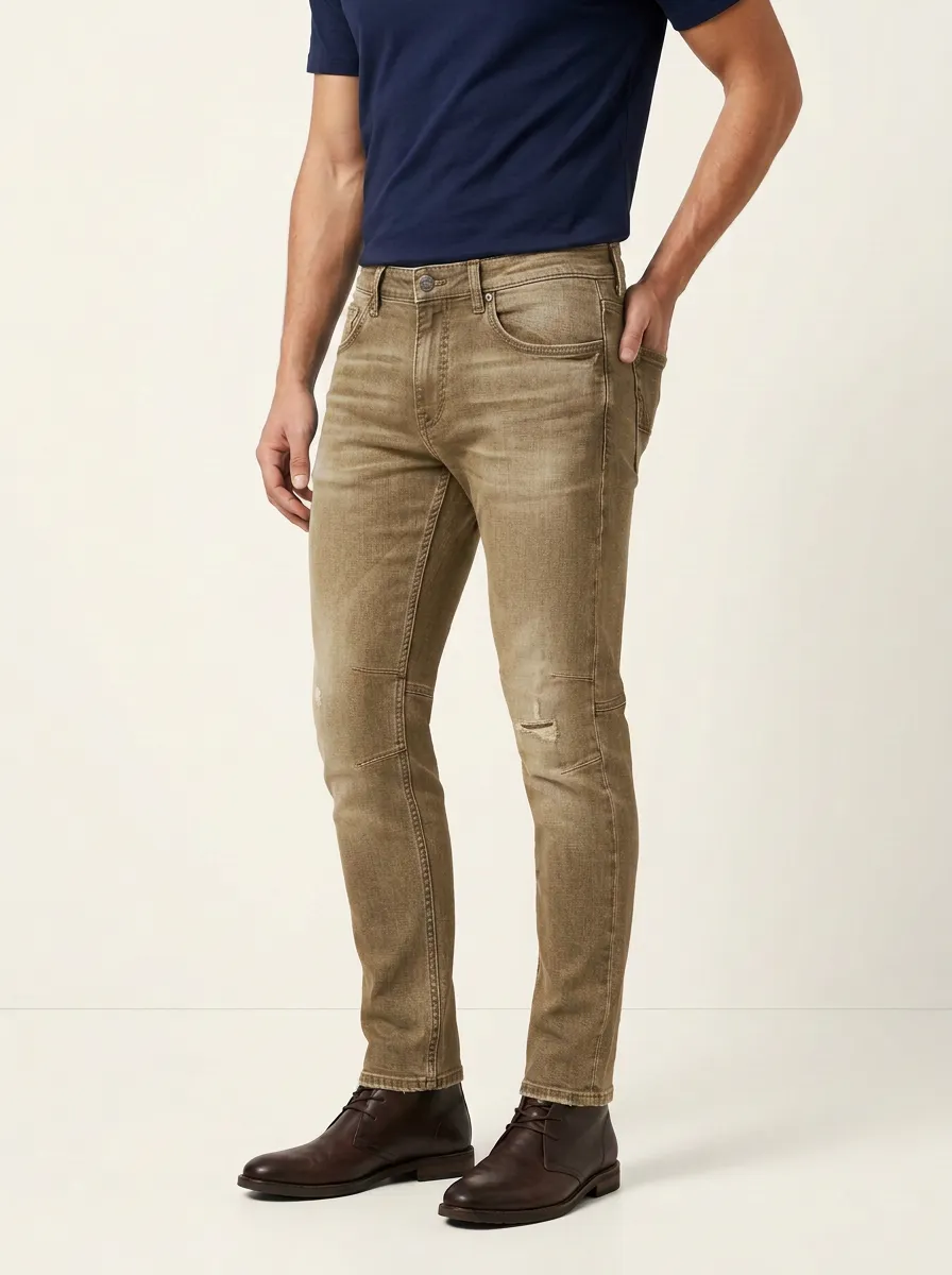 Men's Casual Distressed Faded Wash Slim-Fit Jeans
