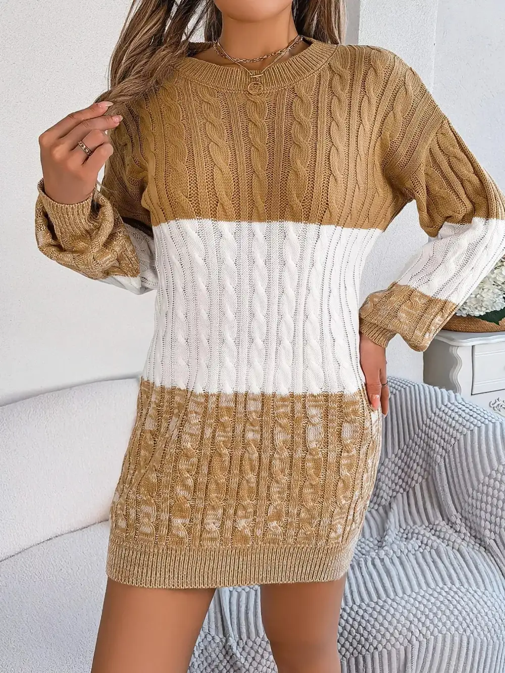 Patchwork Knit Sweater Dress