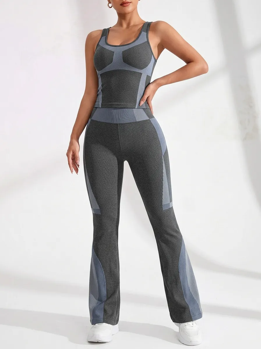 Paneled Strap Detail Flare Active Set