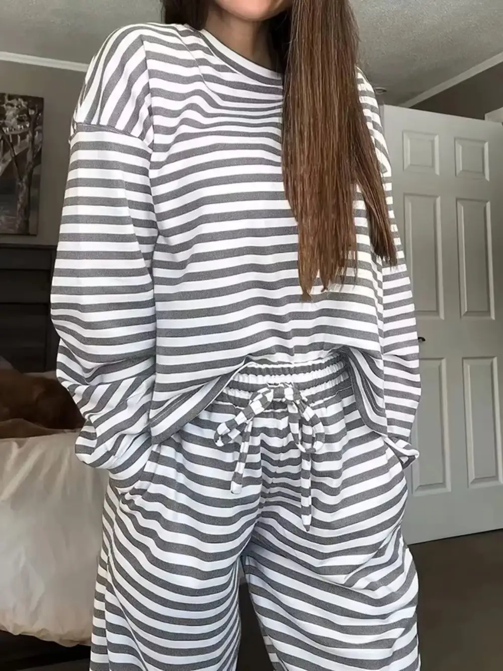 Relaxed Striped Long Sleeve Top and Pants Set