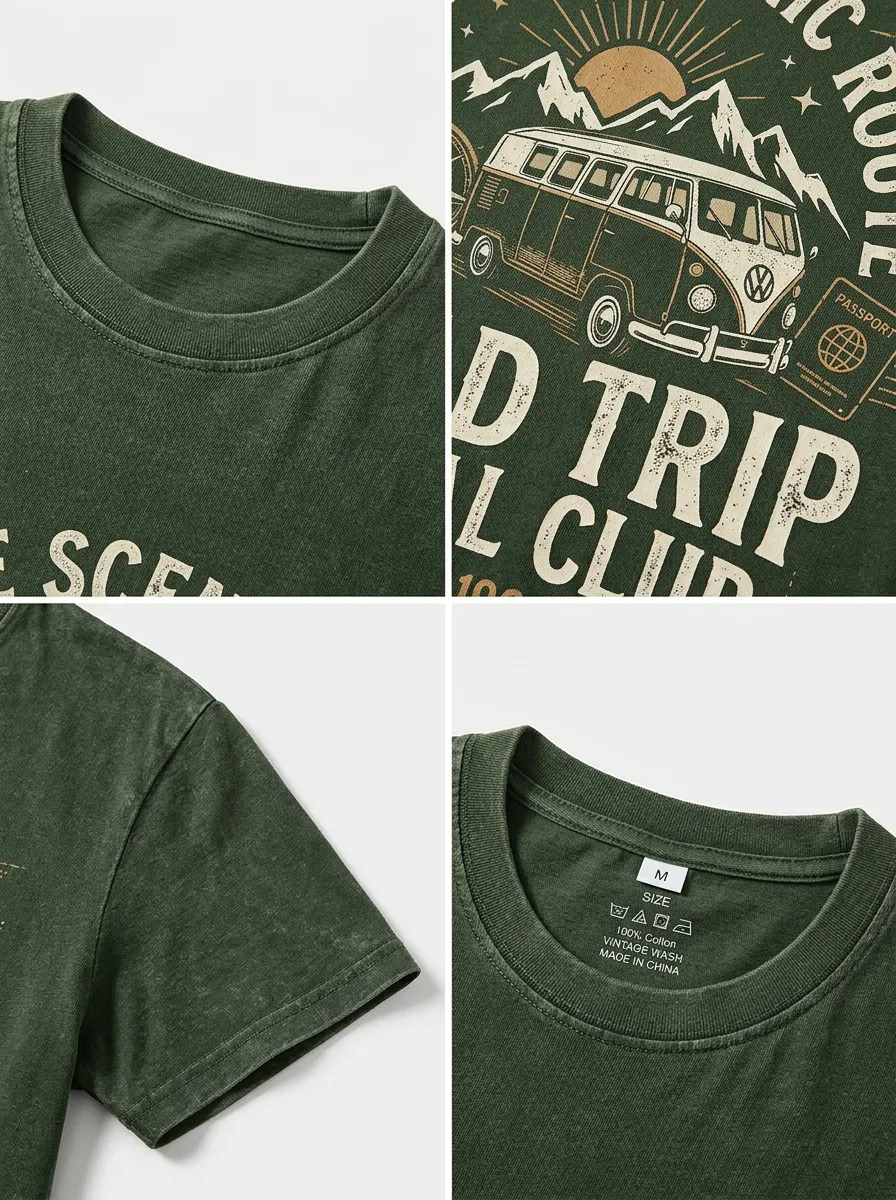 Unisex Road Trip Lover Vintage Van Mountain Printed T-shirt
