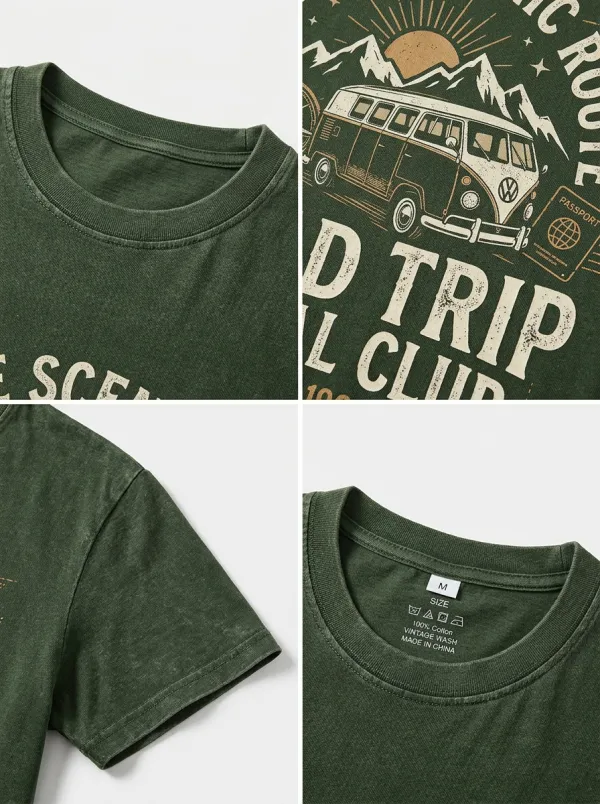 Unisex Road Trip Lover Vintage Van Mountain Printed T-shirt