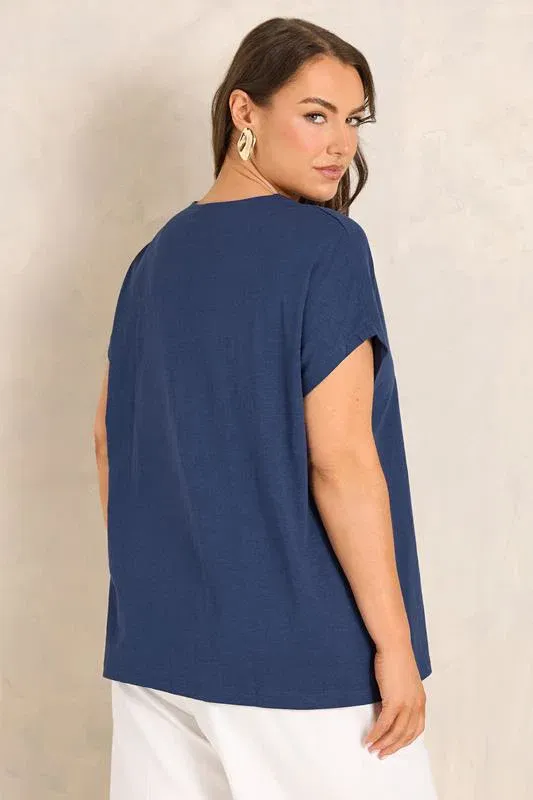 Navy Blue Cotton Crochet Trim Tee