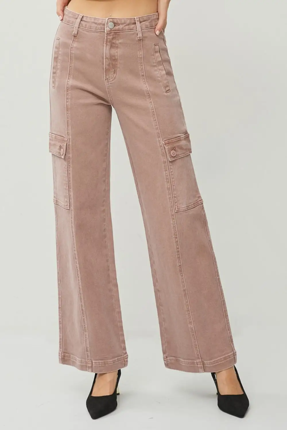 High Rise Wide Leg Cargo Detail Denim Jeans