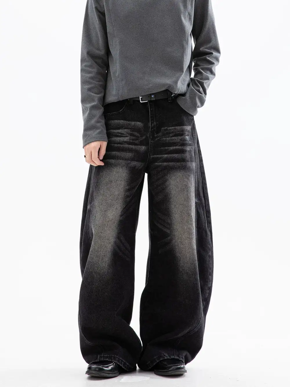 Ultra-Wide Whisker-Fade Washed Jeans