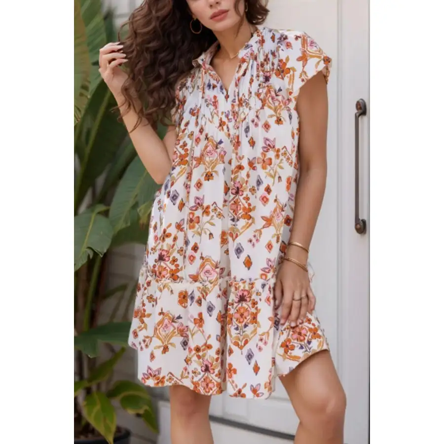 Tie Neck Cap Sleeve Mini Dress