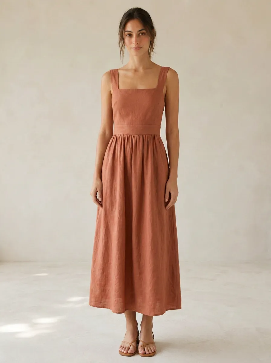 Women's Casual Tie-Waist Linen Backless Dress