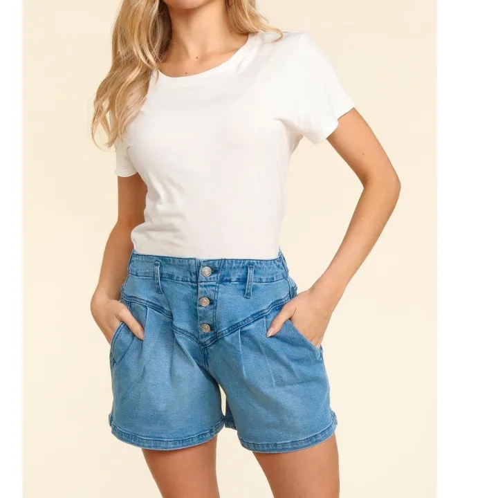 Haptics High Rise Button Fly Washed Denim Shorts