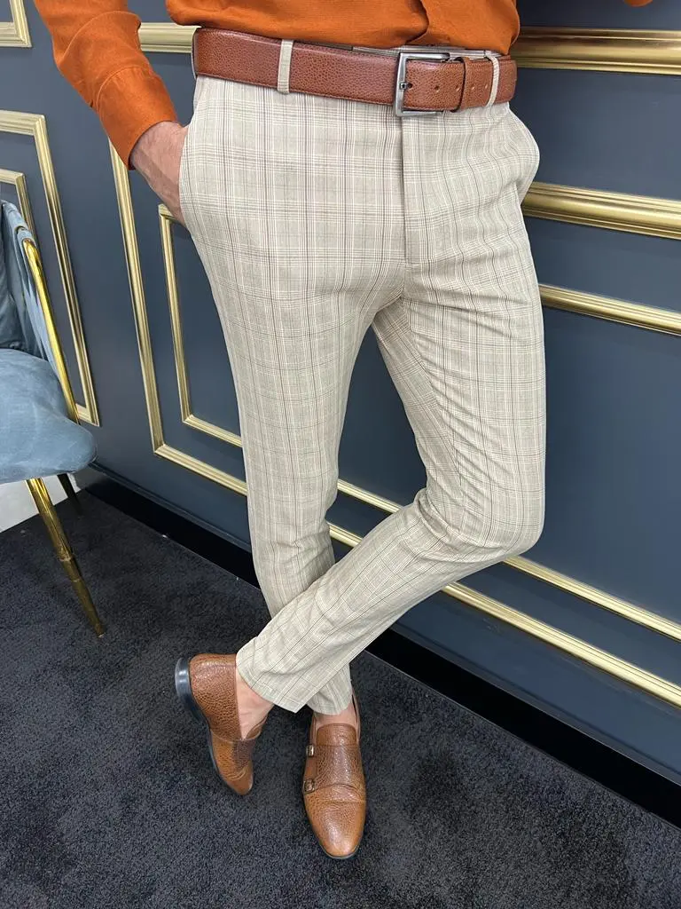 Tailored Slim Fit Plaid Tailored Trousers