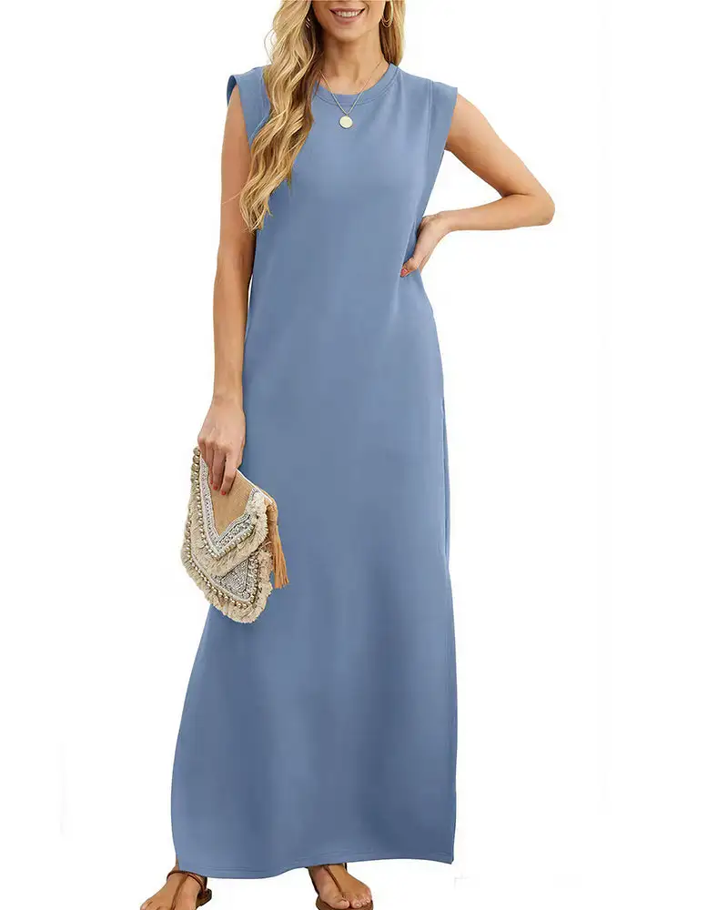 Casual Sleeveless Split Maxi Dress With Pockets