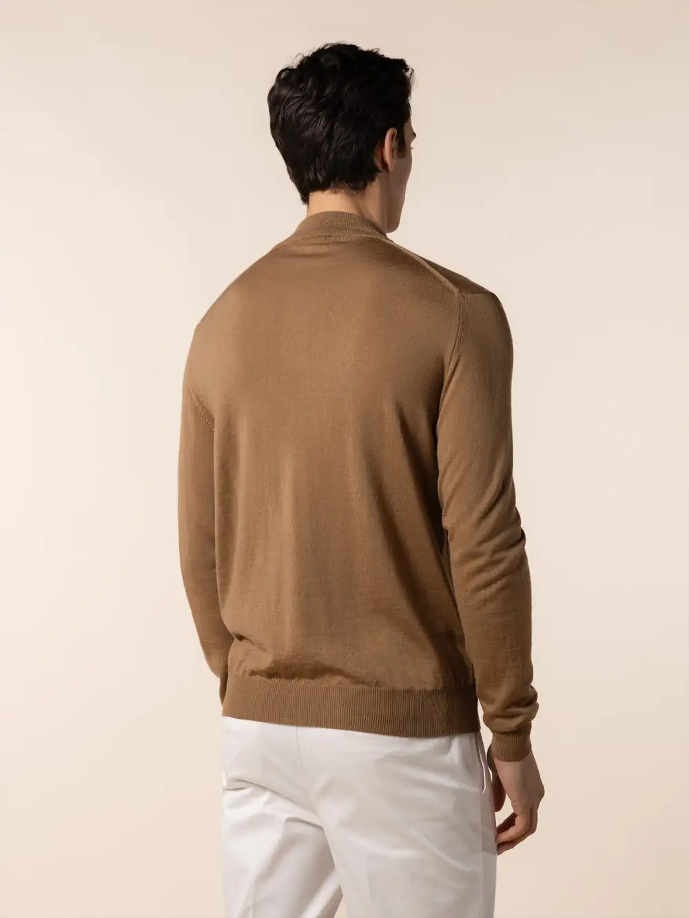 Cashmere Merino Blend Zip Front Funnel Neck Knit Construction Knit Zip Neck Sweater