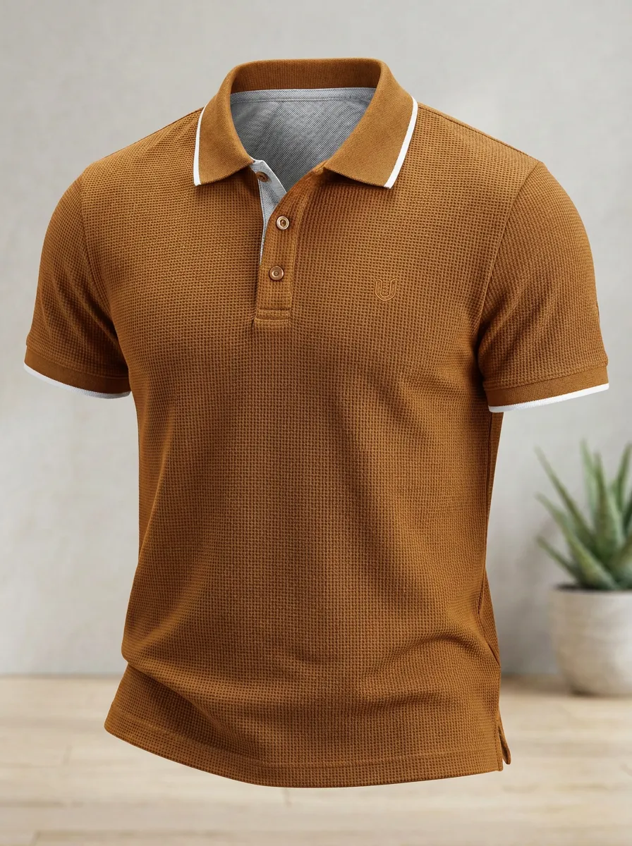 Waffle-Knit Contrast-Trim Men's Polo Shirt