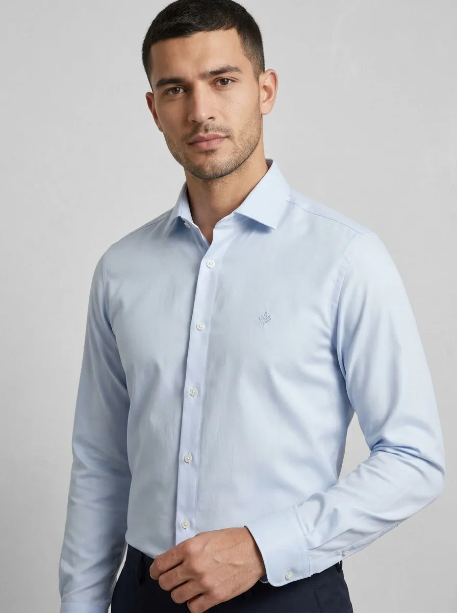 Men's Non-Iron Cotton Leaf Embroidery Long Sleeve Shirt