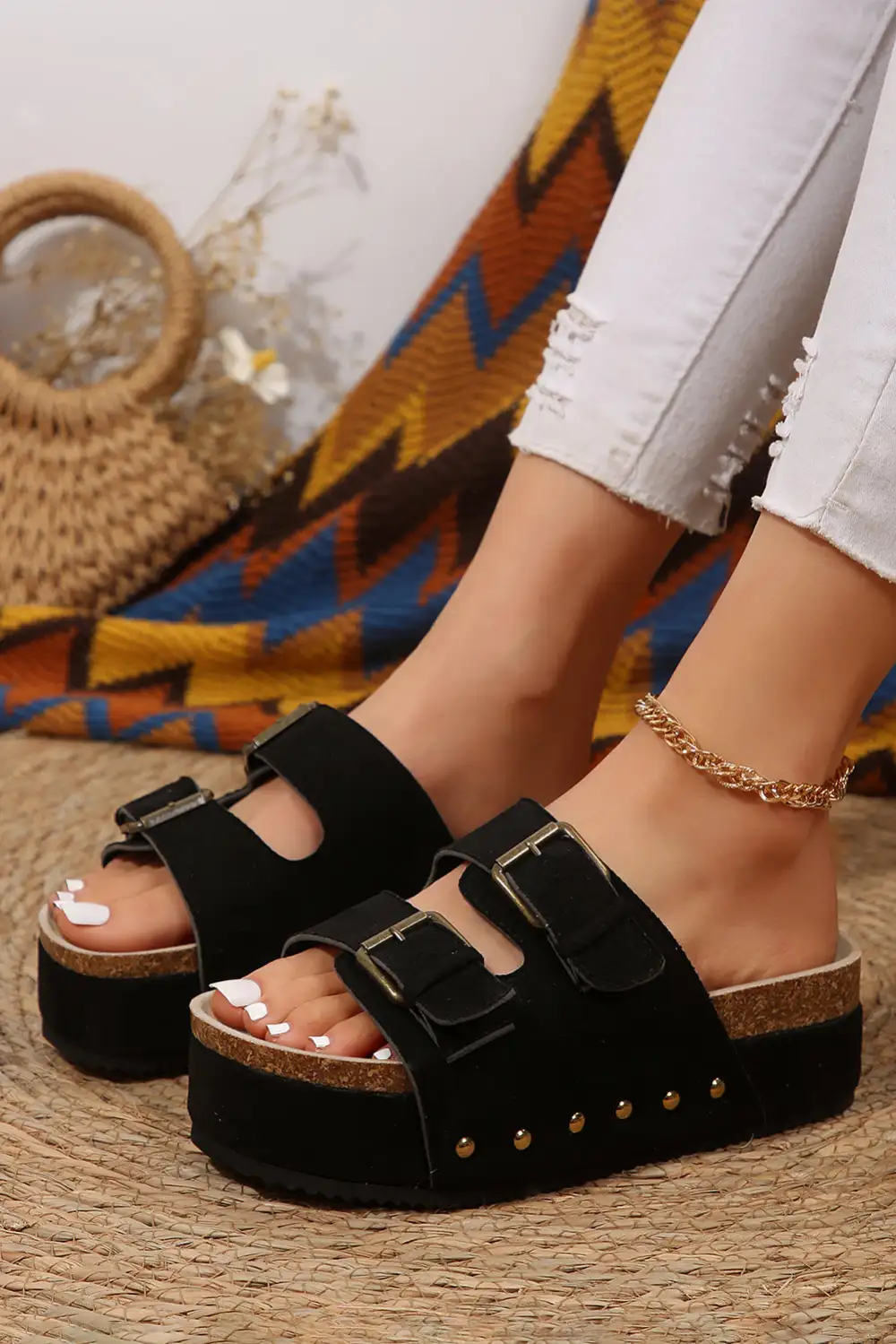 Adjustable Suede Footbed Sandals