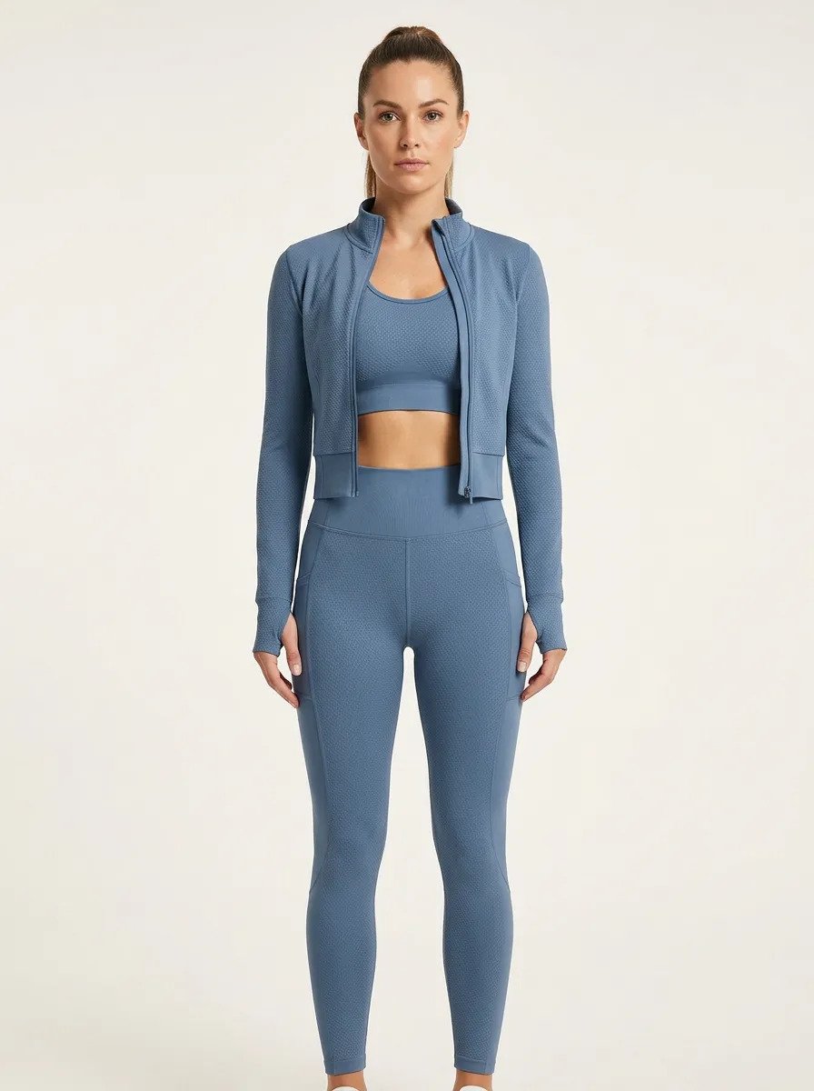 Training Textured Detail Silhouette Women's Three Piece Activewear Set