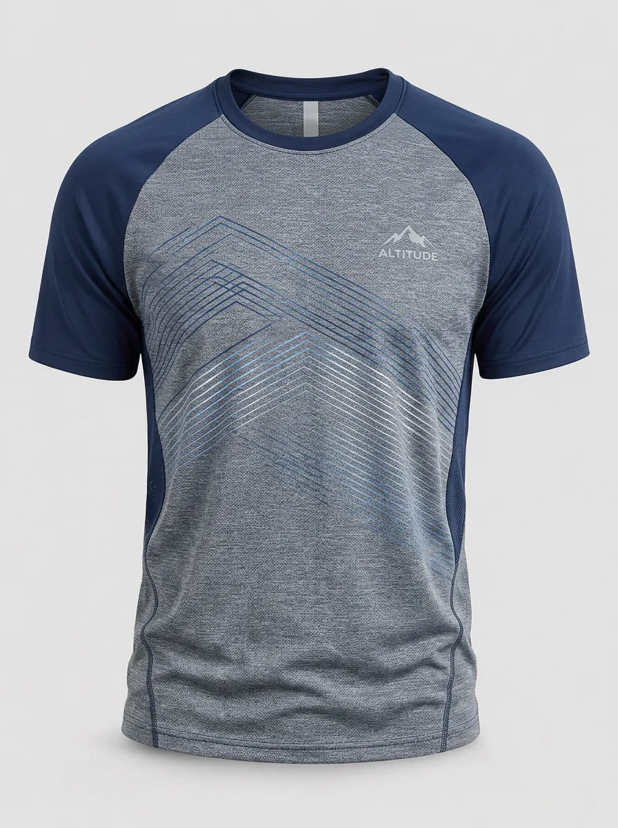 Men's Outdoor Hiking Altitude Mountain Lines Printed T-shirt