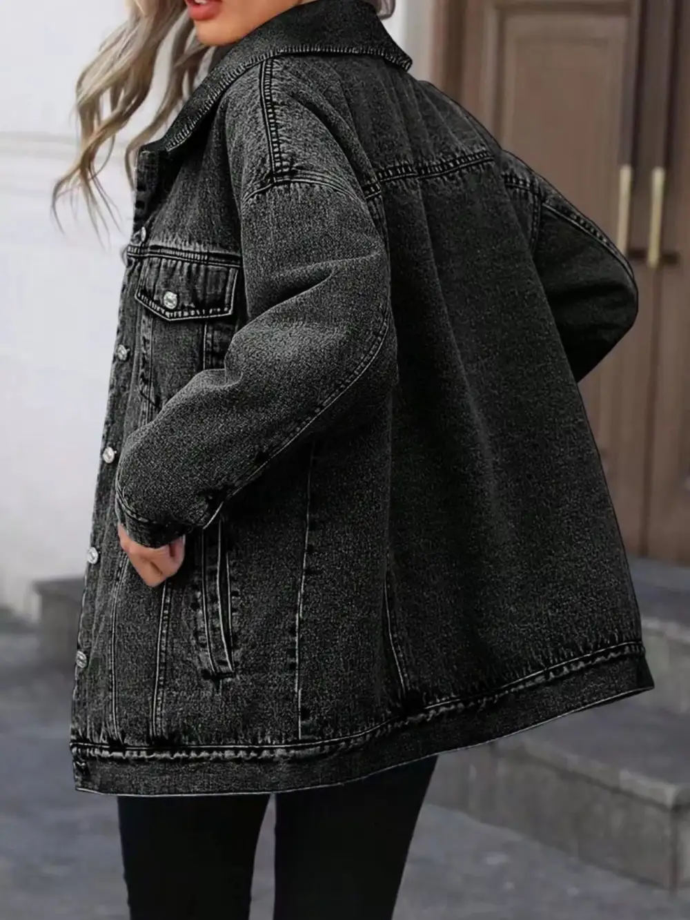 Washed Button Up Oversized Jacket
