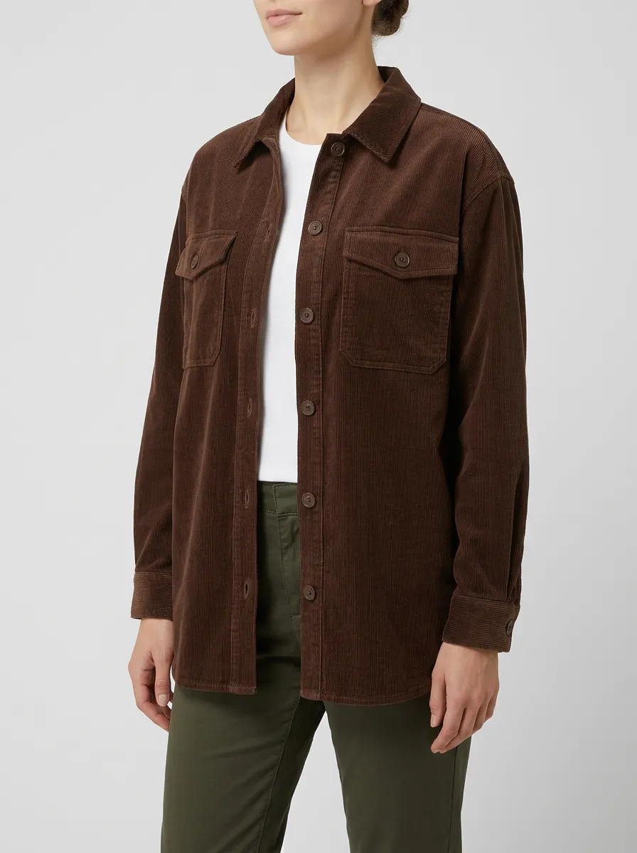 Women's Casual Corduroy Button-Down Oversized Jacket