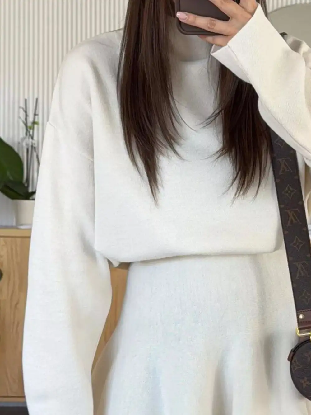 Structured Shape Round Neck Long Sleeve Mini Dress