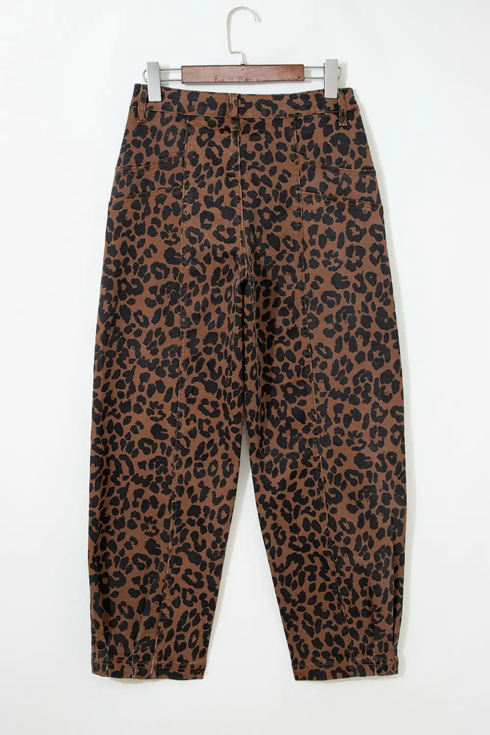 Women's Clear Seam Detail Patchwork Leopard Print Barrel Jeans