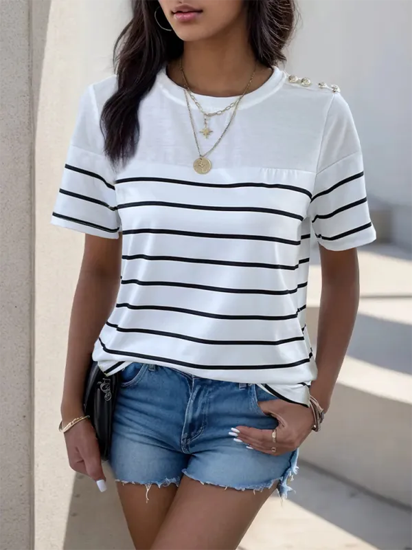 Relaxed Short-Sleeve Knit Striped T-Shirt