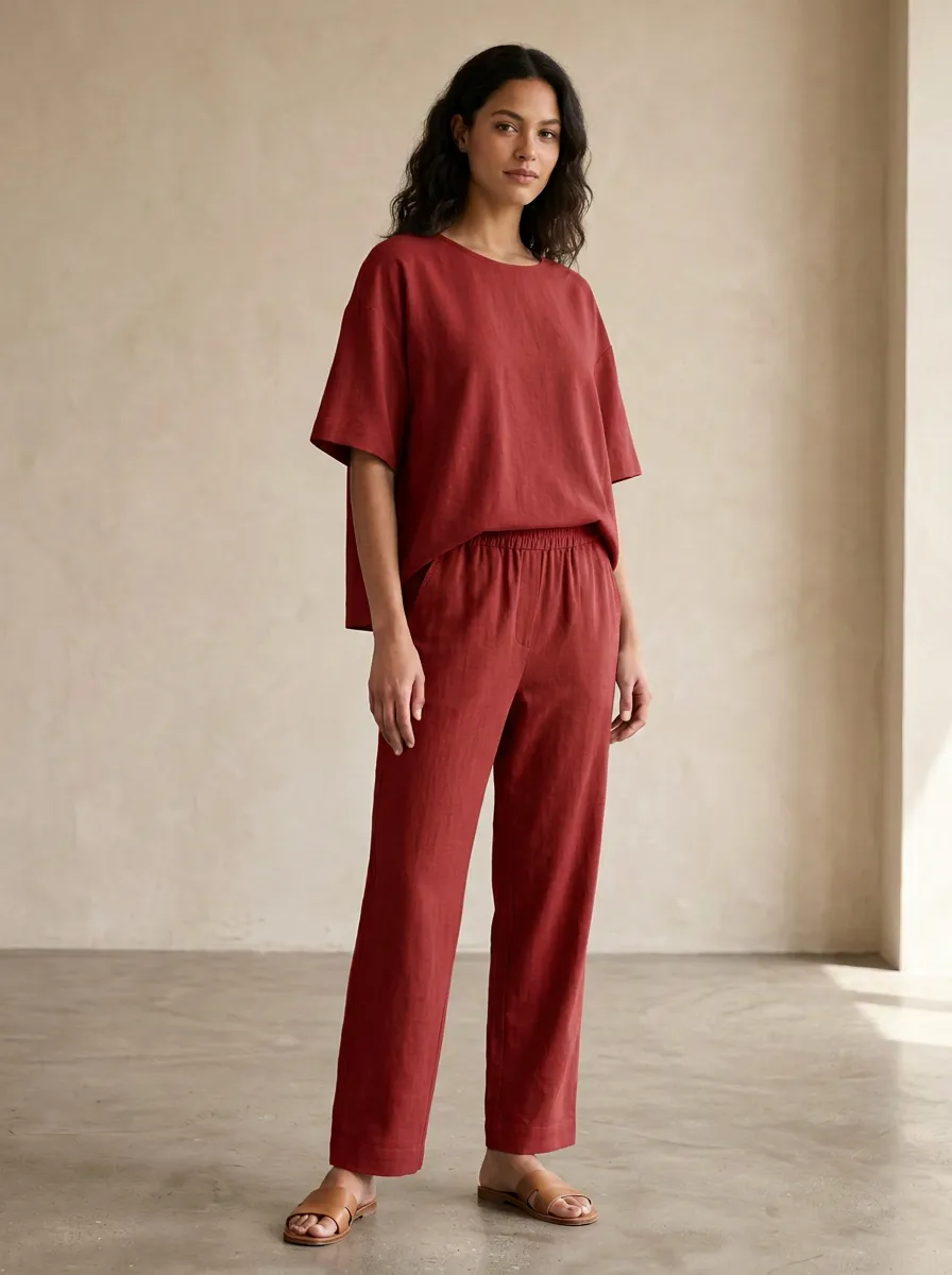 Women's Relaxed Drop-Shoulder T-Shirt And Straight-Leg Trouser Lounge Set