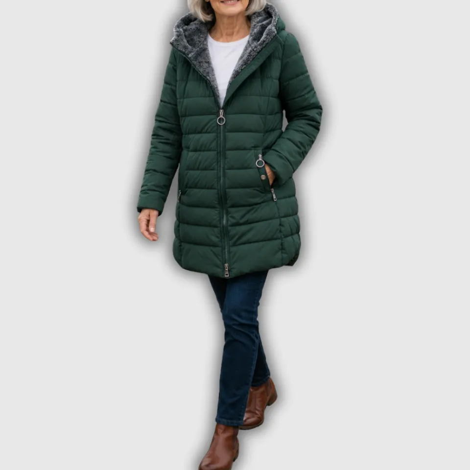Hooded Quilted Fleece Lined Coat