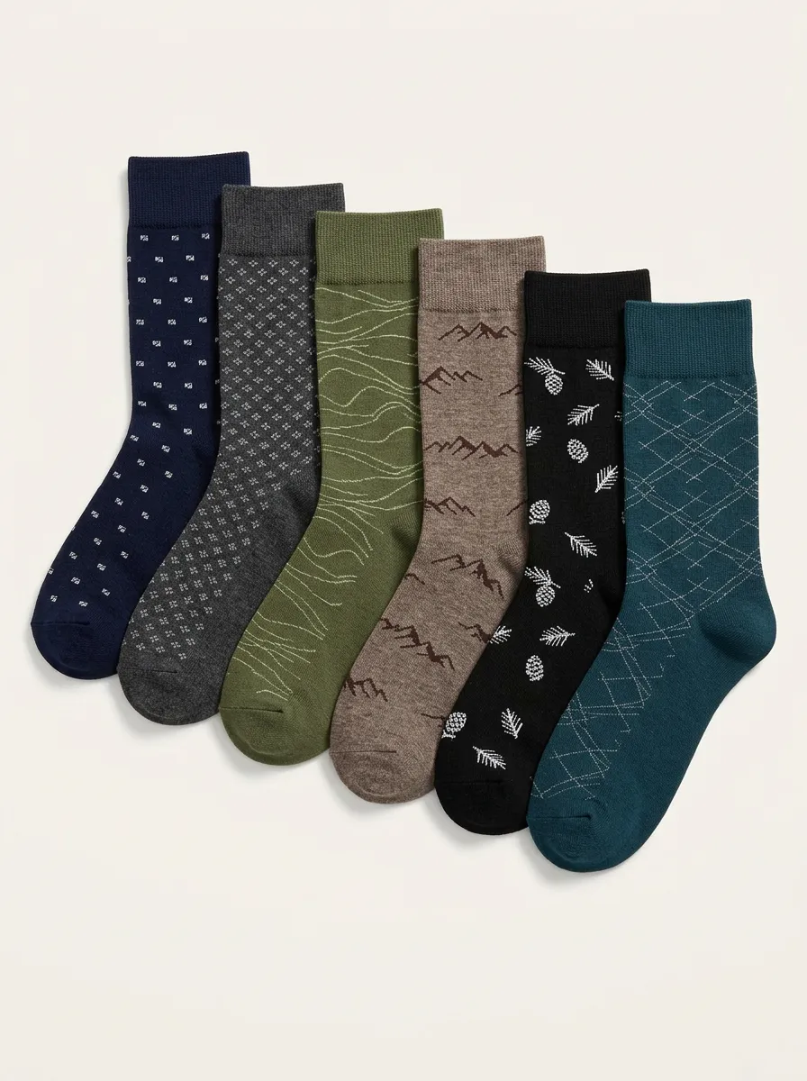 Men's 6-Pair Mountain Pinecone Crew Sock Set