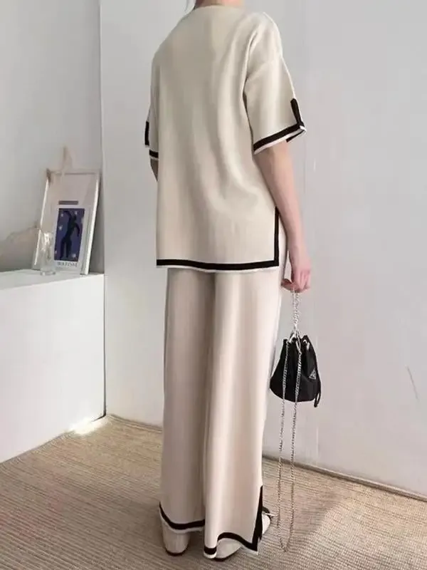 Loose and Versatile Crew Neck Top and Trousers Two-piece Set